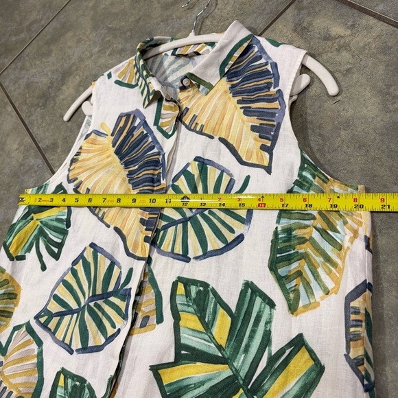 Lafayette 148 New York Green Leaf Blouse Sz L 100% Linen Button Down Top Coastal - Picture 4 of 7